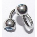Wokkel met twee balletjes zirkonia/lichtblauw