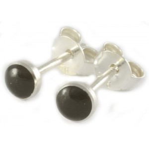 Zilveren oorknoppen/zwart/4 mm