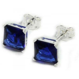 Zilveren oorknoppen saffier blauw/7 mm