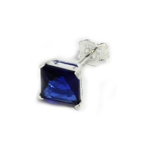Zilveren oorknop saffier blauw/7 mm