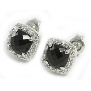Zilveren oorknoppen/Onyx/10 mm