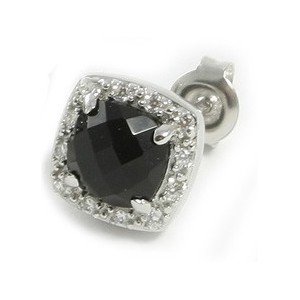 Zilveren oorknop/Onyx/10 mm